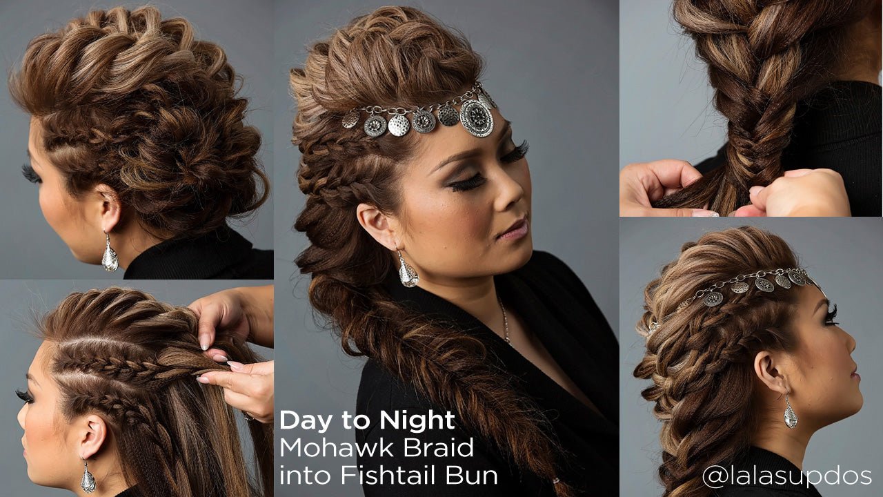 Day to Night Hairstyle | Mohawk Braid into Fishtail Bun - Sam Villa