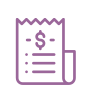 Purple icon of a receipt with a dollar sign and list items, representing financial transactions or billing.